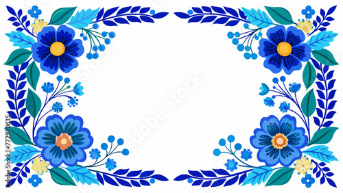 blue-floral--border-frame-whit-and-background vector illustration 