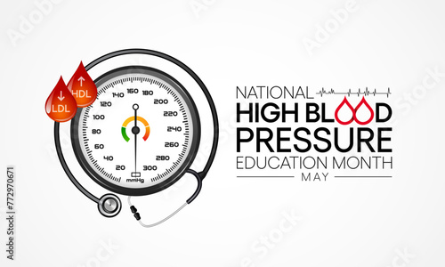 High Blood pressure (HBP) education month is observed every year in May. it is also called hypertension. vector illustration