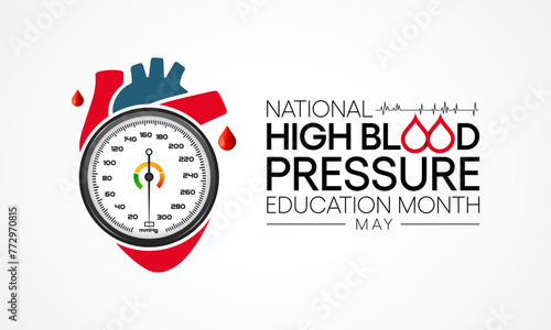 High Blood pressure (HBP) education month is observed every year in May. it is also called hypertension. vector illustration