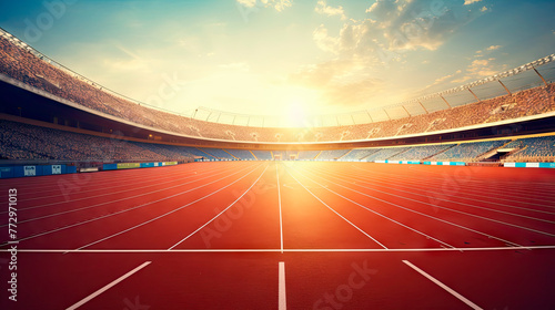 Stadium track under red sun photo