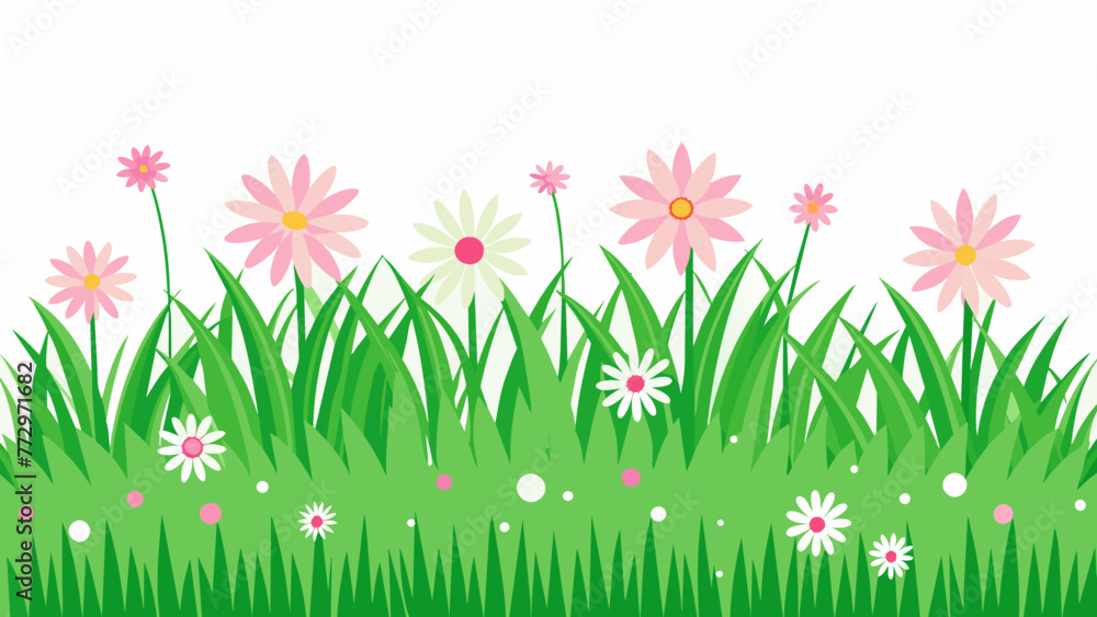 green-lawn-with-small-pink-daisies--white-background