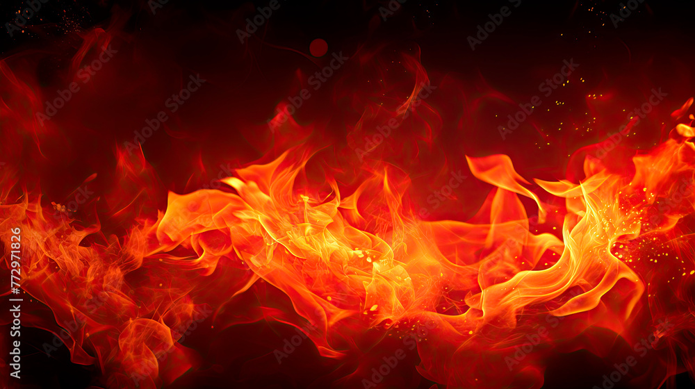 Fiery flames against a dark red backdrop