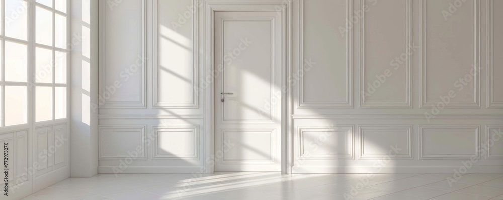 Sunlight casting shadows in an elegant white room