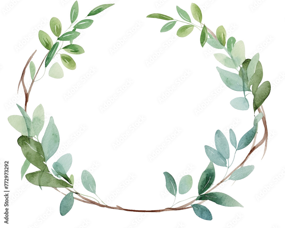 Eucalyptus Geometric Frame , watercolor, Floral Frame, isolated white background