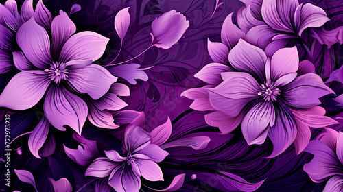 Purple flowers on a black background