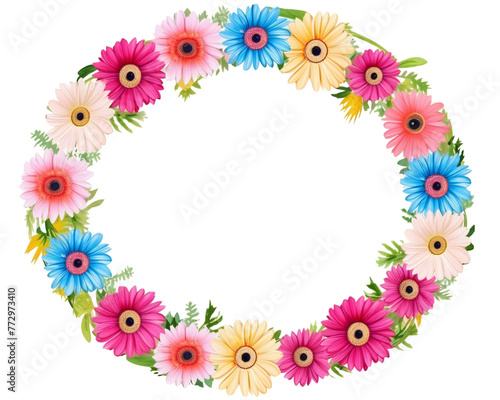 Gerbera Daisies Geometric Frame , watercolor, Floral Frame, isolated white background