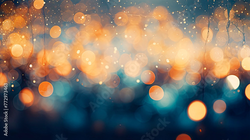 A cityscape with glowing lights in a blurred close-up photo