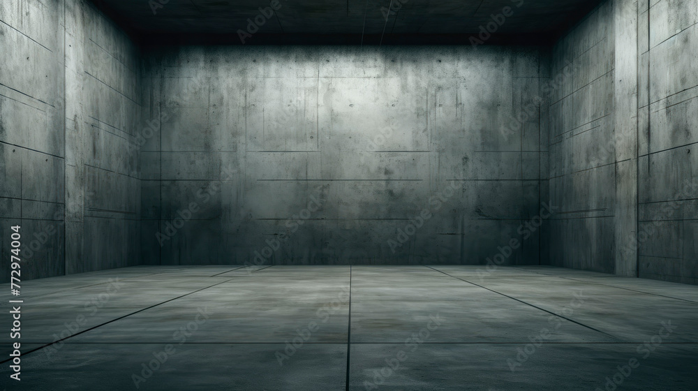Concrete room interior with a concrete floor