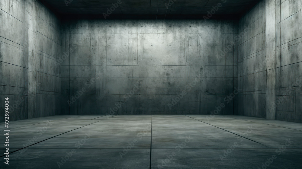 Concrete room interior with a concrete floor Concrete room interior with a concrete floor