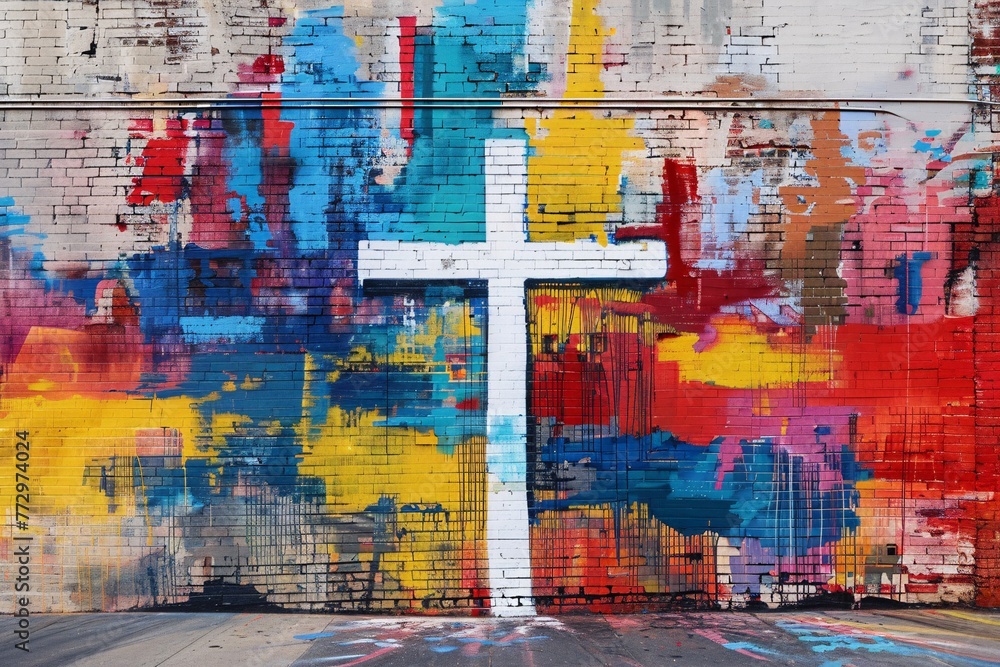 Colorful Cross Wall Art A Vibrant Expression of Faith Generative AI