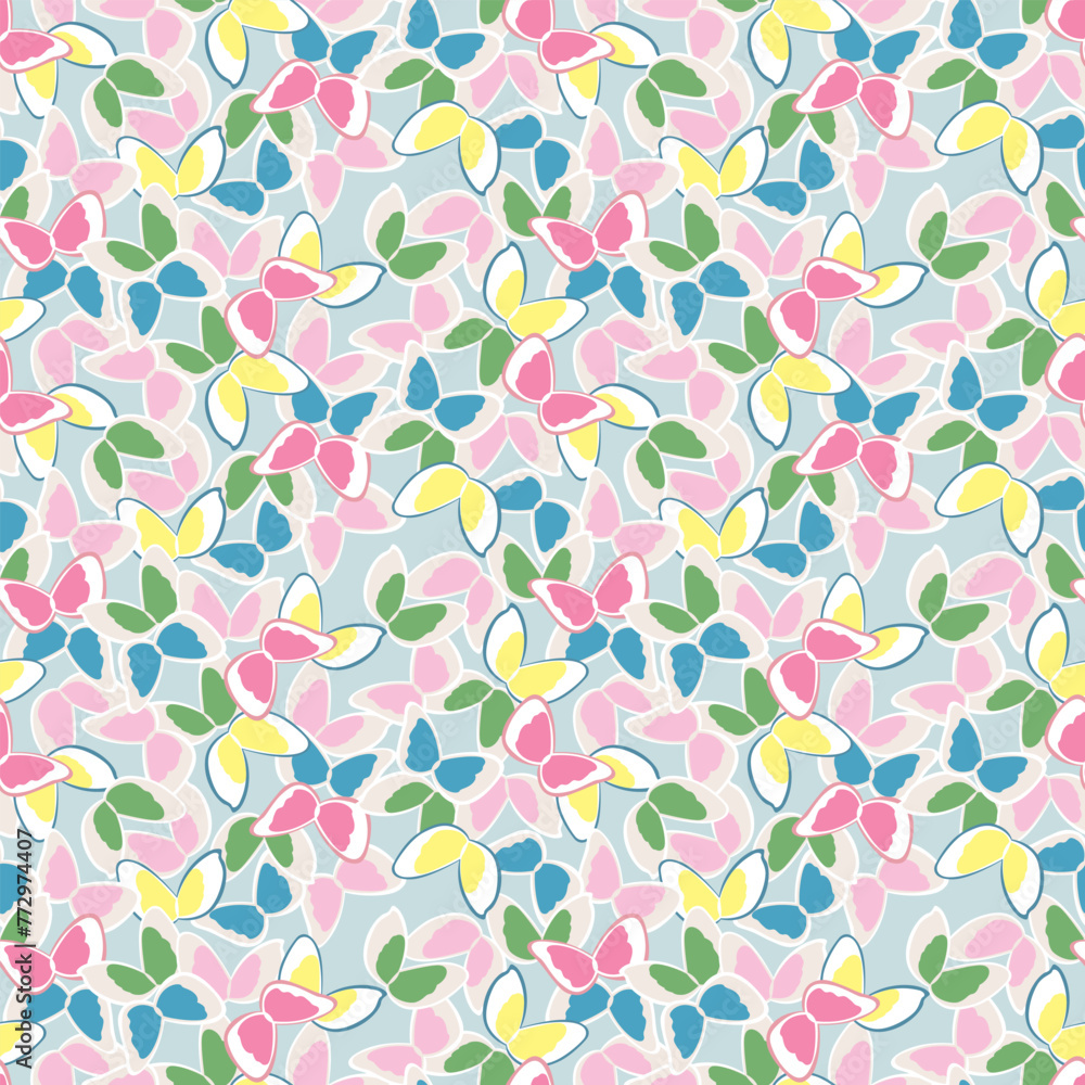 Japanese Colorful Butterfly Vector Seamless Pattern