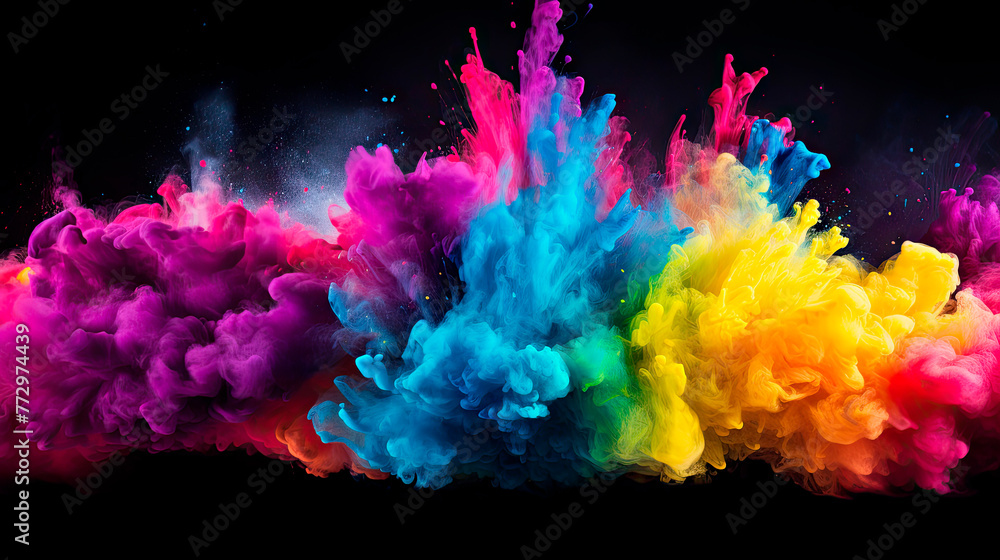 Colorful cloud of smoke on dark background