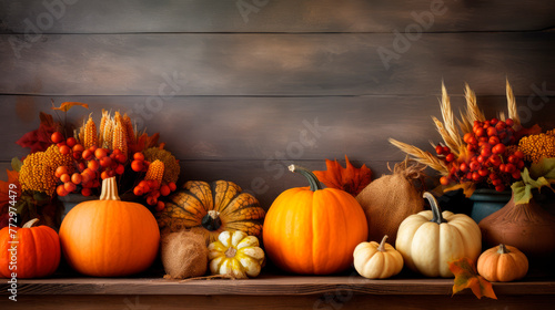 A cluster of pumpkins and autumn decor