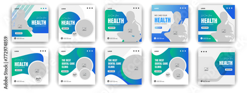 Clinic report social media post cover banner design set and elegant modern abstract Healthcare smooth gradient background shape color bundle template
