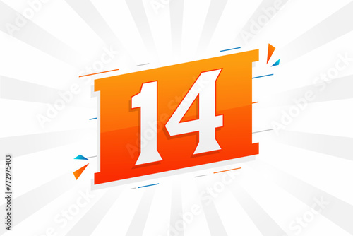 14 number vector font alphabet. Number 14 with decorative element stock vector