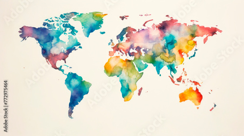 Watercolor world map on white background