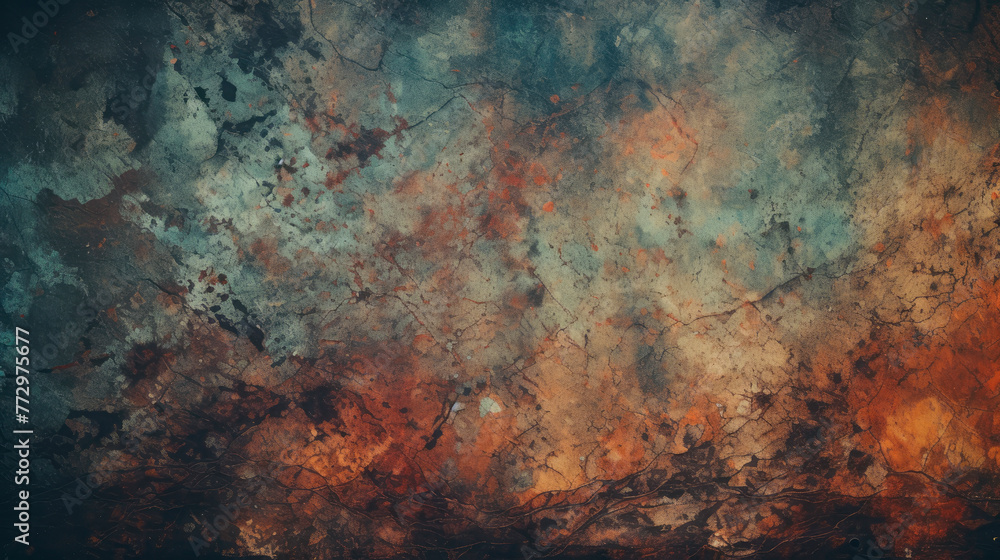 Rusted surface painting with sky backdrop