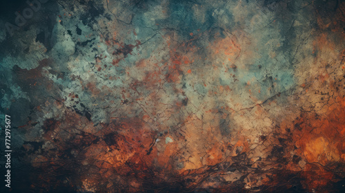 Rusted surface painting with sky backdrop