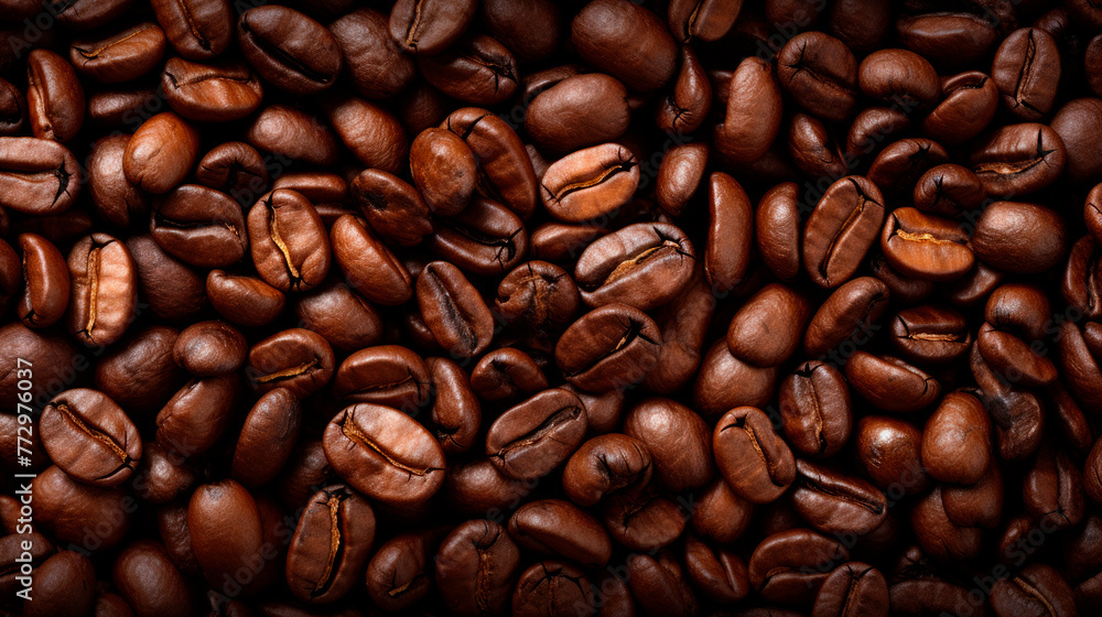 Naklejka premium Heap of coffee beans on dark backdrop