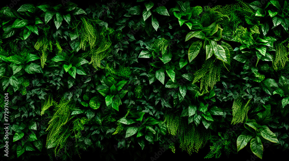 A lush green plant wall up close A lush green plant wall up close