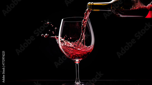Giraffe pouring red wine into glass on black backdrop