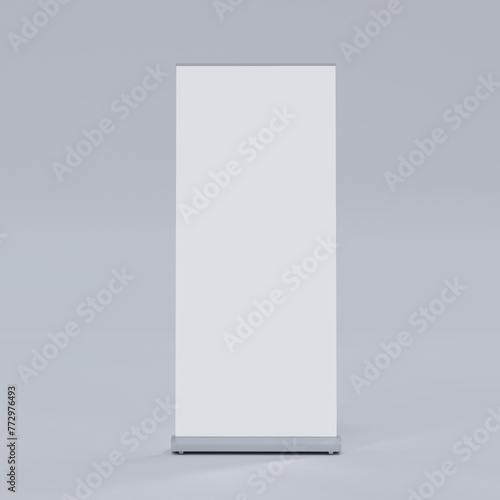 Empty Signage Stand Design Template. Mockup display for advertising, poster, billboard or represent promotion product concept. 3D Rendering photo