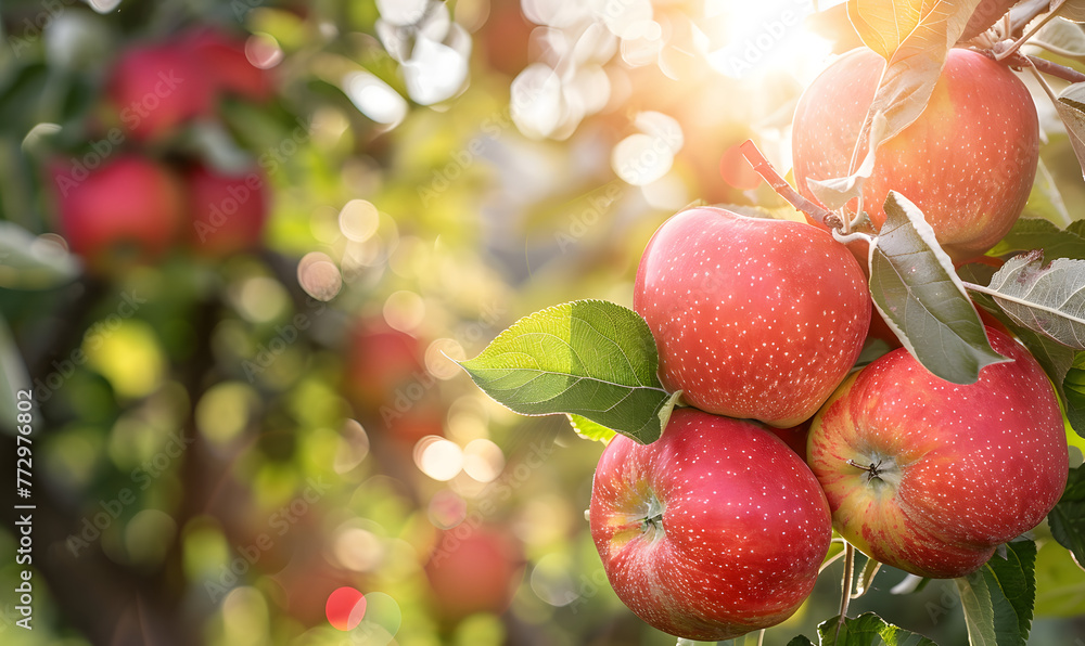 Fresh red apples on tree background, Generative AI Fresh red apples on tree background, Generative AI