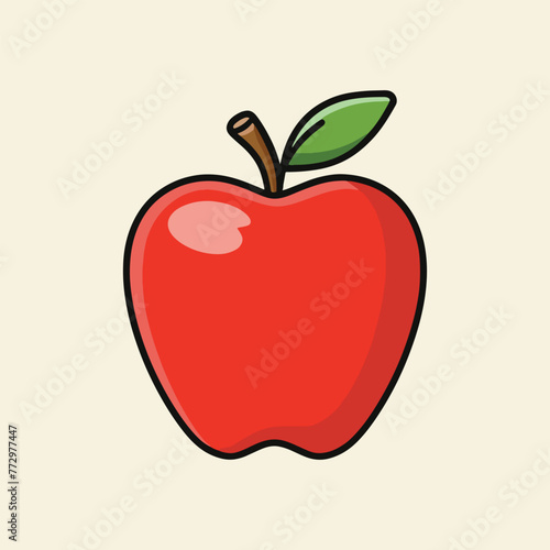  Red apple fruit green leaf vector