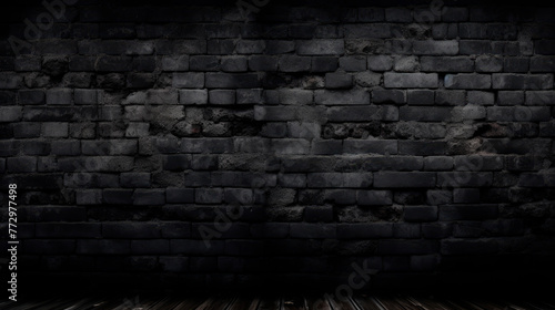 Dark brick wall and wooden floor