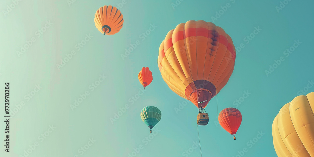 Obraz premium hot air balloons festival view with many balloons in blue sky