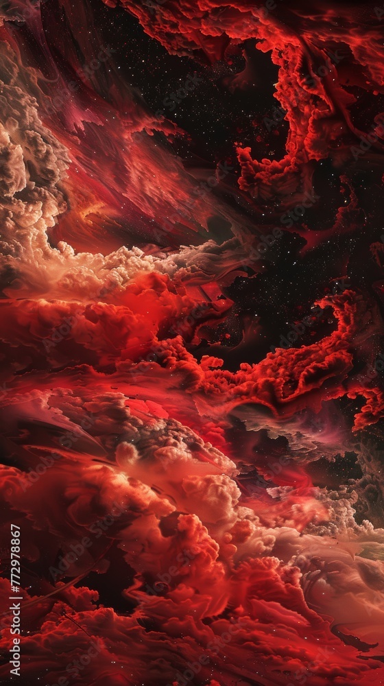 Fototapeta premium Abstract red and black cloudscape with stars