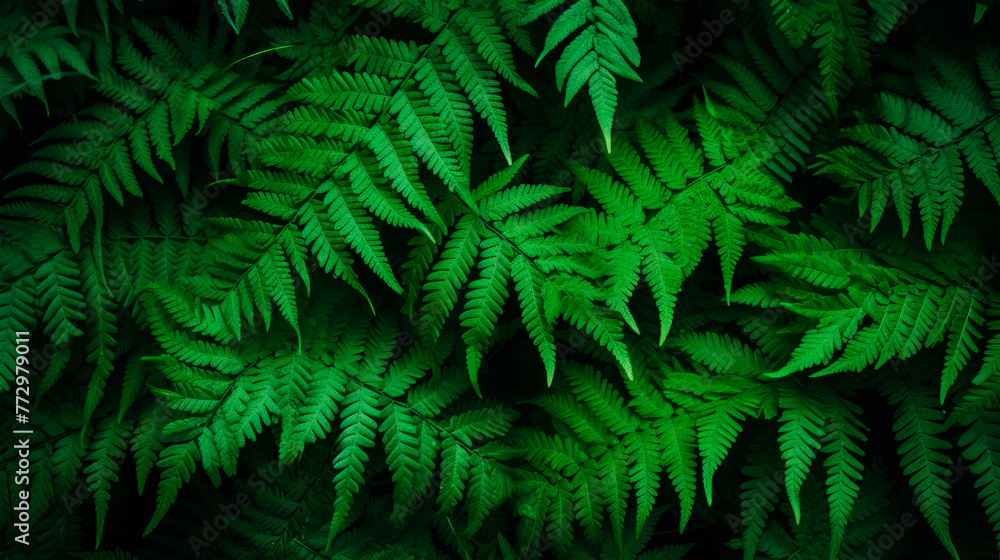 Close-up of fern leaf in lush forest