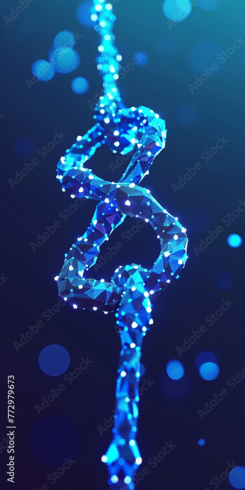 A blue and white DNA strand with a knot in the middle