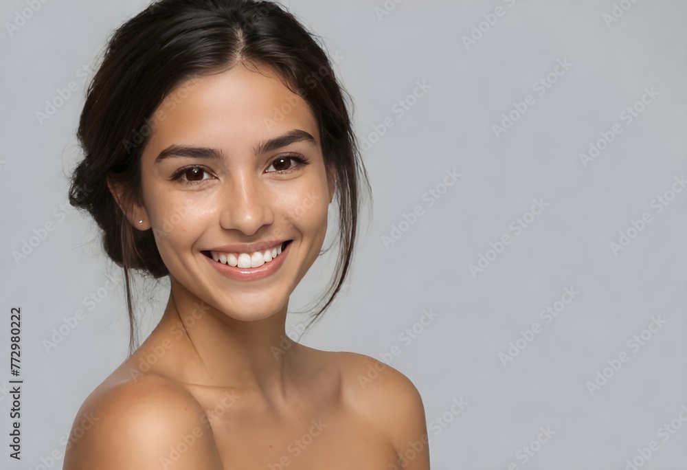 Studio Close-Up Flawless Woman Touching Face Studio Close-Up Flawless Woman Touching Face
