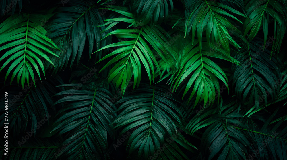Close-up of vibrant green leaves on a dark background