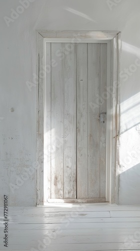 White wooden door in a bright minimalist room