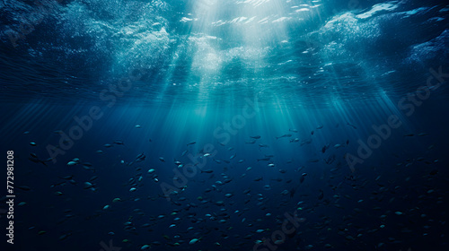 Group of fish swimming in blue ocean close-up photo