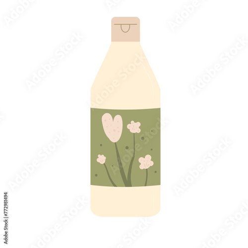 Shampoo. Skincare cosmetics bottle isolated on white background. Beauty home procedure product. Cleansing serum for spa. Flat vector illustration.