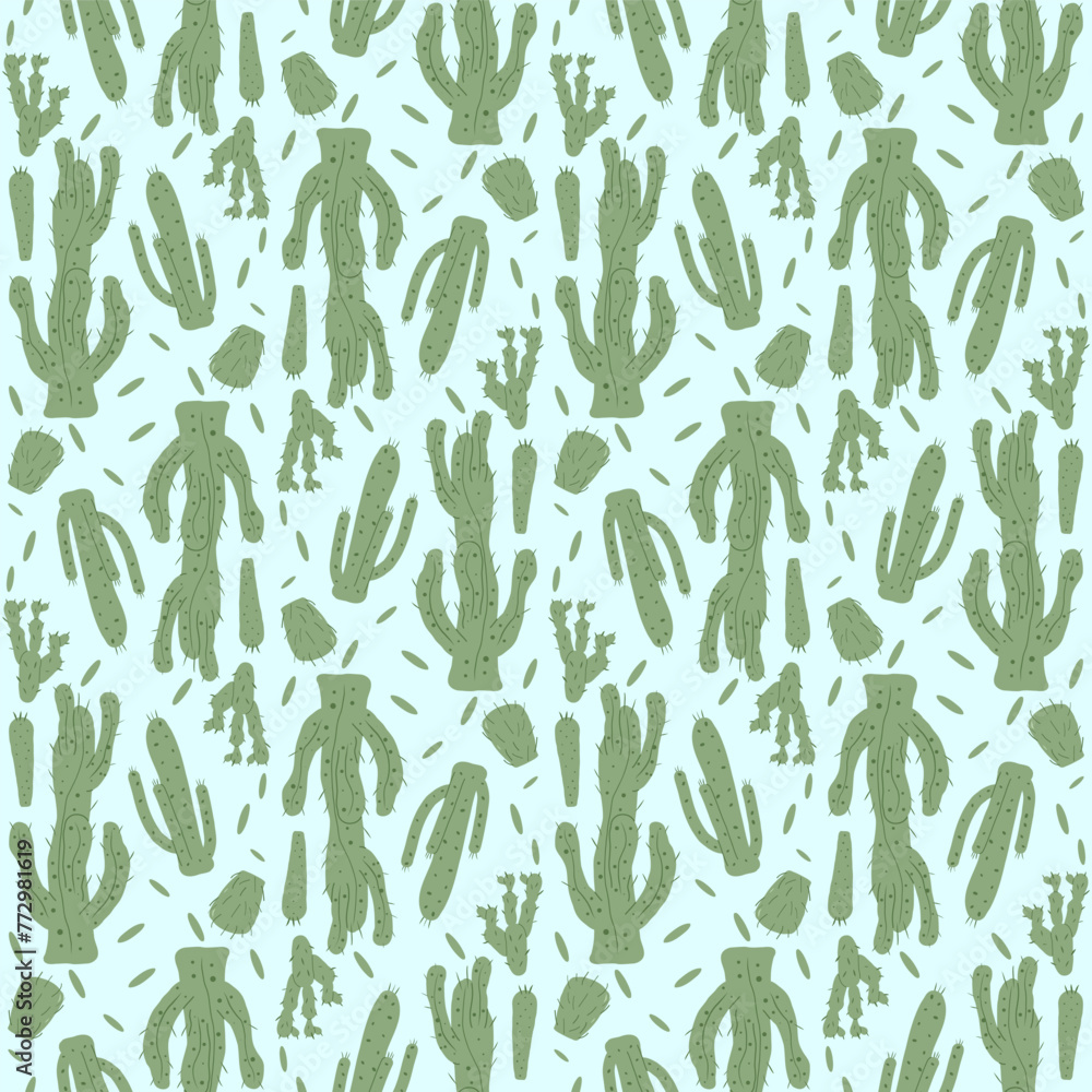 Cactus seamless pattern. Mexican exotic plant endless background. Nopal loop cover. Vector hand drawn illustration. Cactus seamless pattern. Mexican exotic plant endless background. Nopal loop cover. Vector hand drawn illustration.