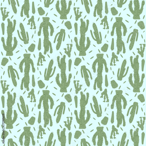 Cactus seamless pattern. Mexican exotic plant endless background. Nopal loop cover. Vector hand drawn illustration.