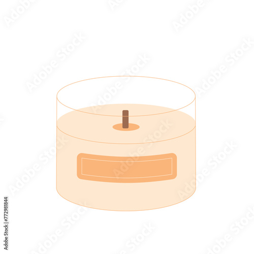 Interior wax aroma candle. Handmade scented candlelight isolated in white background. Hygge time. Aromatherapy and relaxation home decor. Vector flat illustration.