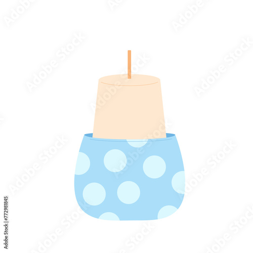 Holiday aroma candle. Handmade scented candlelight isolated in white background. Hygge time. Aromatherapy and relaxation home decor. Vector flat illustration.