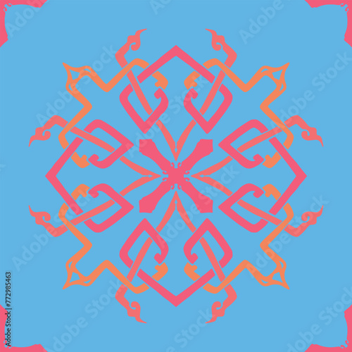 Flower seamless pattern orange tone and blue background number 15