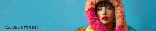fashion woman in colorful fur jacket 