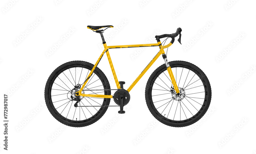 Bicycle yellow black cycle walking bike transportation side view realistic vector illustration