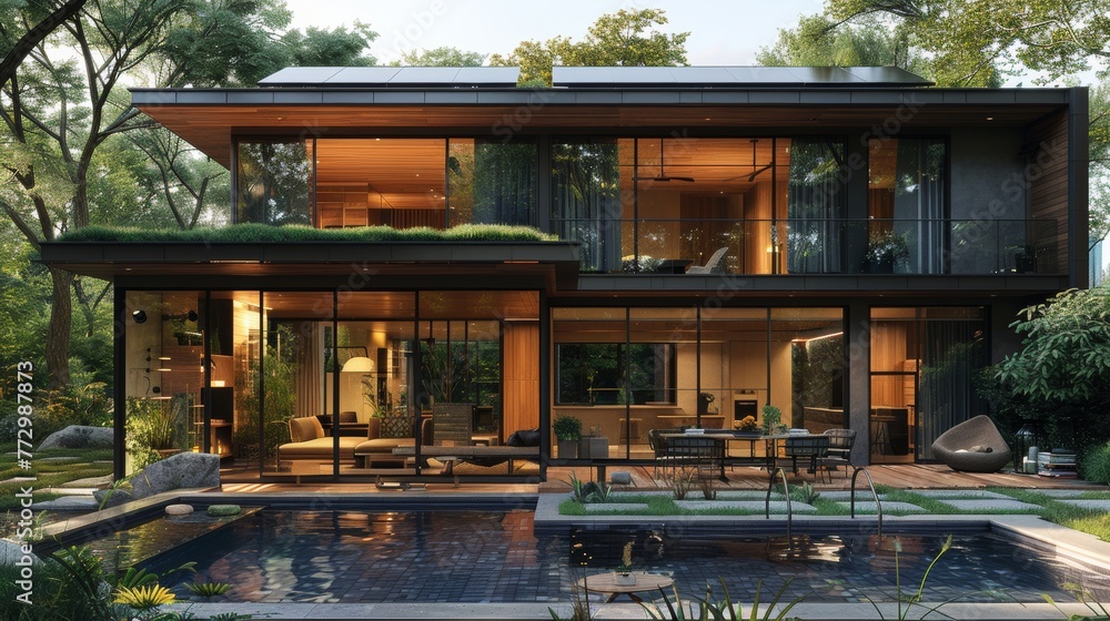 Modern luxury house with pool at dusk Modern luxury house with pool at dusk