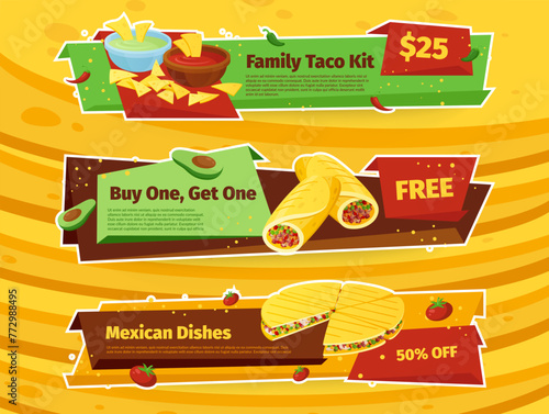Mexican food sale discount special offer banner design template set isometric vector illustration