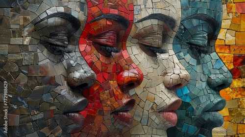 Colorful mosaic of three faces