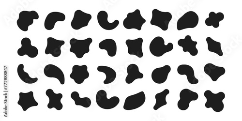 Irregular random blobs. Abstract organic blotch, inkblot and pebble silhouettes. Black illustration
