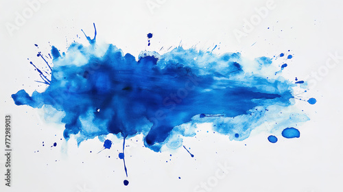  blue ink splash  white background  simple watercolor painting 